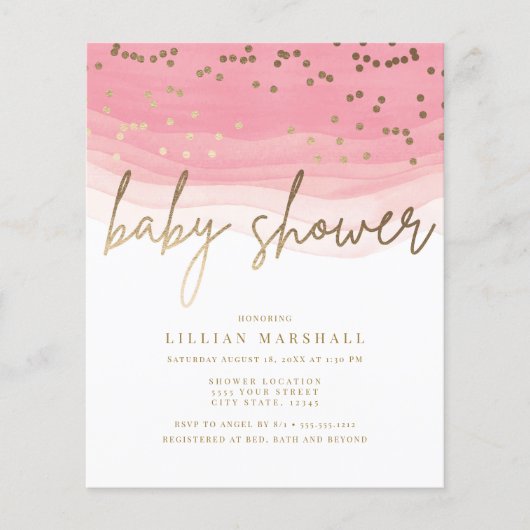 Korting roze Waterverf, Baby shower (Voorkant)