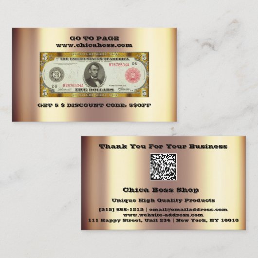 Korting Voeg Visitekaartje 5$ Gold QR-code in (Voorkant / Achterkant)