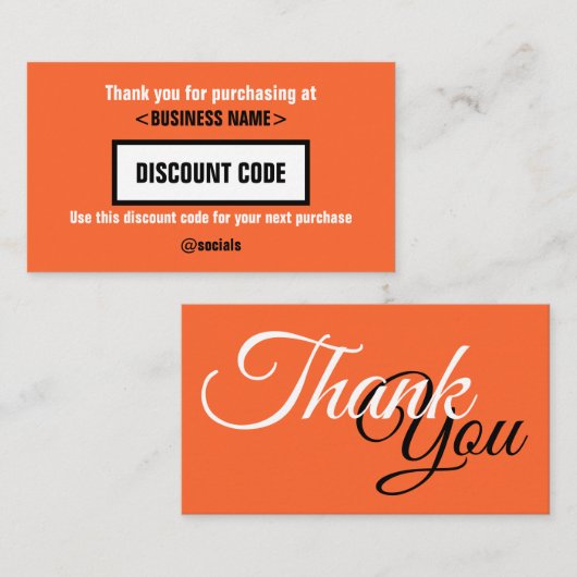 Kortingscode Kaart, dank u voor uw Visitekaartje (Voorkant / Achterkant)