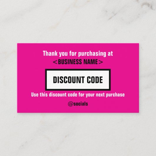 Kortingscode Kaart, dank u voor uw Visitekaartje (Voorkant)