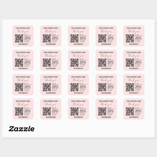 Kortingscoupon QR-code Zakelijk Roze Bedankt Vierkante Sticker (Vel)