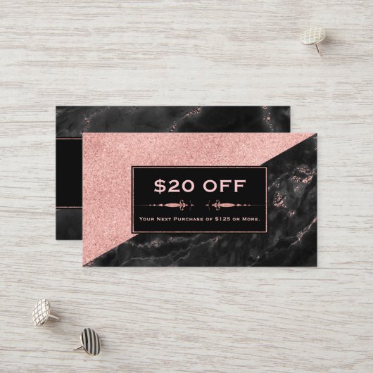 Kortingscoupon Rose Goud Marmer Schoonheidssalon Kortingskaartje (Voorkant / Achterkant in situ)