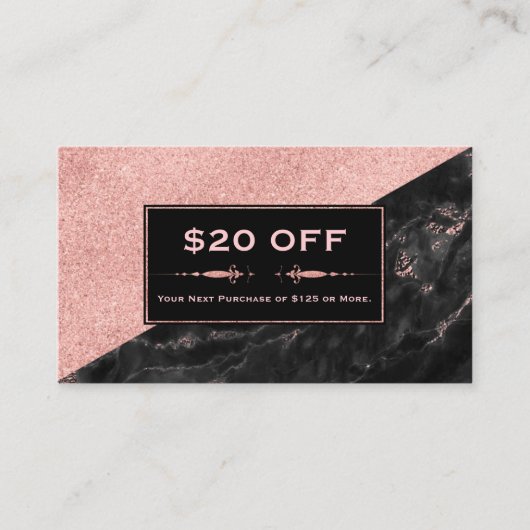 Kortingscoupon Rose Goud Marmer Schoonheidssalon Kortingskaartje (Voorkant)