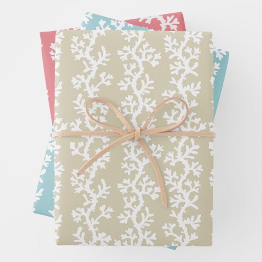 Kortkoraalrif met snijpatroon | Nautische kleuren Inpakpapier Vel (In situ)