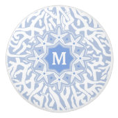Kortkoraalrif stervismonogram in grijs blauw keramische knop (Voorkant)