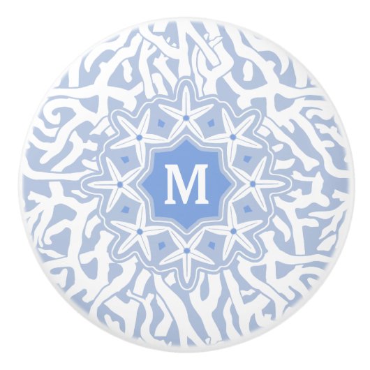 Kortkoraalrif stervismonogram in grijs blauw keramische knop (Voorkant)