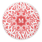 Kortkoraalrif-stervismonogram in koraalroze keramische knop (Voorkant)