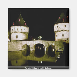 Kortrijk Bridge 's nachts, België Magneet