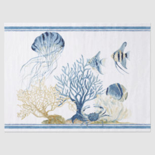 Kortstaartkrab Jelly Fish Blue n White Zee Tissuepapier