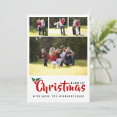 Kortste kerstmis 4-fotocollage stripkaart kaart (Staand voorkant)