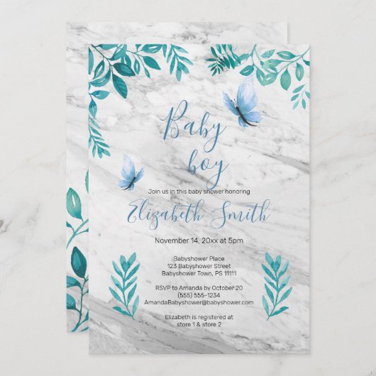 Kortstinkse waterverf blauwe vlinder kaart (Voorkant / Achterkant)