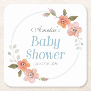 Kortstondig blauw Waterverf Floral Baby shower Kartonnen Onderzetters