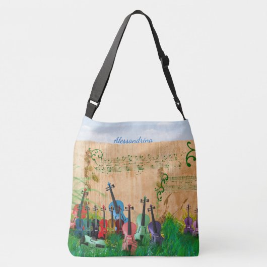 Kortstondig gekleurde Violin Garden met naamoptie Crossbody Tas (Achterkant)