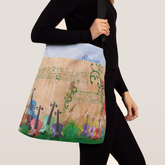 Kortstondig gekleurde Violin Garden met naamoptie Crossbody Tas (Dichtbij)