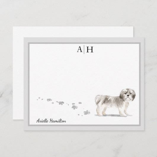 Kortstondige verzending - Grijze grensmonogram, aa Notitiekaartje (Voorkant / Achterkant)