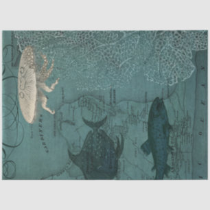 Kortstondige Waterverf Koraal Zee Ontkoppeling van Tissuepapier