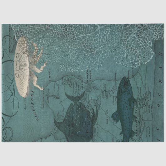 Kortstondige Waterverf Koraal Zee Ontkoppeling van Tissuepapier (Voorkant)