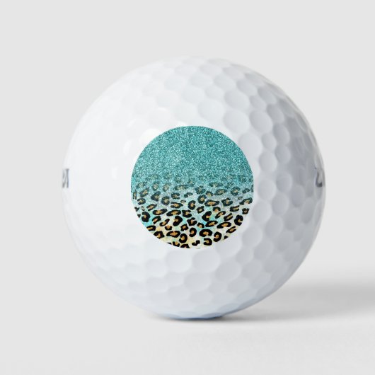 Kortstonige rode lichtblauwe faux glitter leopard golfballen (Voorkant)
