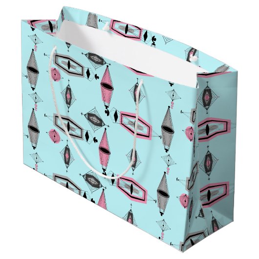 Kortzak voor atoomroze en grijze patronen large cadeautasje (Achterkant Gekanteld)