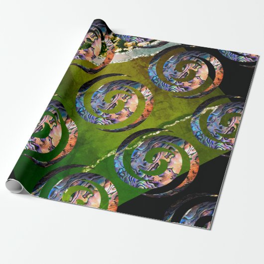 KORU DUBBELE wervelkolom. Paua Shell Art Cadeaupapier (Uitgerold)