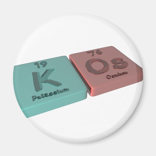 Kos als K Kalium en Os Osmium Magneet (Voorkant)