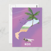 Kos Greece illustreerde kaart. Briefkaart (Voorkant / Achterkant)