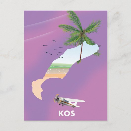 Kos Greece illustreerde kaart. Briefkaart (Voorkant)