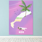 Kos Greece illustreerde kaart. Canvas Afdruk (Insitu (Houten vloer))