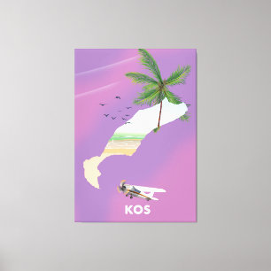 Kos Greece illustreerde kaart. Canvas Afdruk