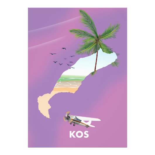 Kos Greece illustreerde kaart. Foto Afdruk (Voorkant)
