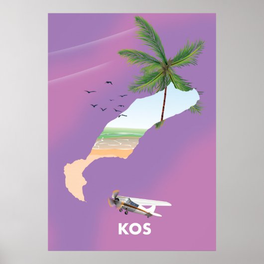 Kos Griekenland geïllustreerde kaart. Poster (Voorkant)