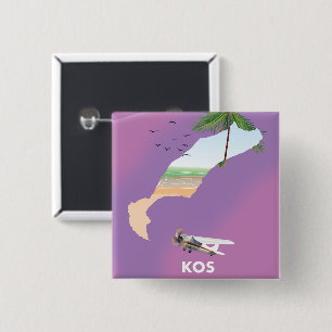 Kos Griekenland geïllustreerde kaart. Vierkante Button 5,1 Cm