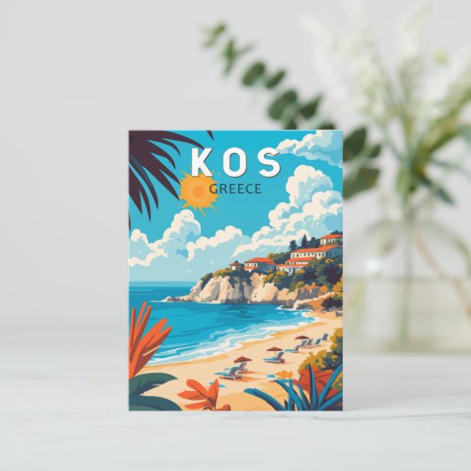 Kos Griekenland Travel Art Vintage Briefkaart (Staand voorkant)