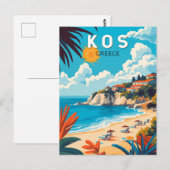 Kos Griekenland Travel Art Vintage Briefkaart (Voorkant / Achterkant)