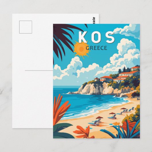 Kos Griekenland Travel Art Vintage Briefkaart (Voorkant / Achterkant)