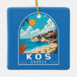Kos Griekenland Travel Art Vintage Keramisch Ornament<br><div class="desc">Kos retro vector reisontwerp. Kos,  een van de Dodekanesos-eilanden van Griekenland,  staat bekend om zijn overvloedige zandstranden. Het is ook rijk aan Griekse en Romeinse bezienswaardigheden,  vooral in en rond Kos Town.</div>