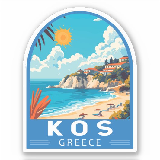 Kos Griekenland Travel Art Vintage Sticker (Voorkant)