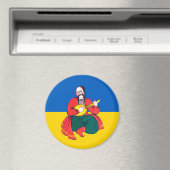Kosak auf dem Hintergrund der okrainischen Flagge Magneet (Insitu (Vaatwasser))