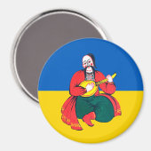 Kosak auf dem Hintergrund der okrainischen Flagge Magneet (Voorkant / Achterkant)