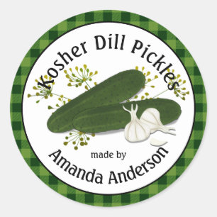 Kosher Dill Pickles Plaid  1,5" Ronde Sticker