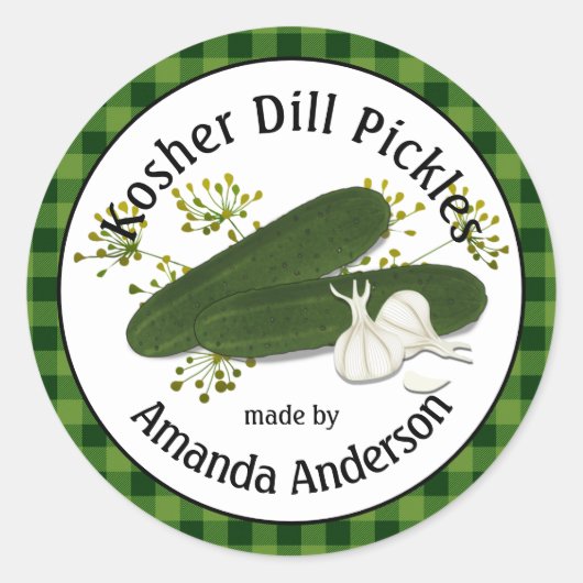 Kosher Dill Pickles Plaid  1,5" Ronde Sticker (Voorkant)