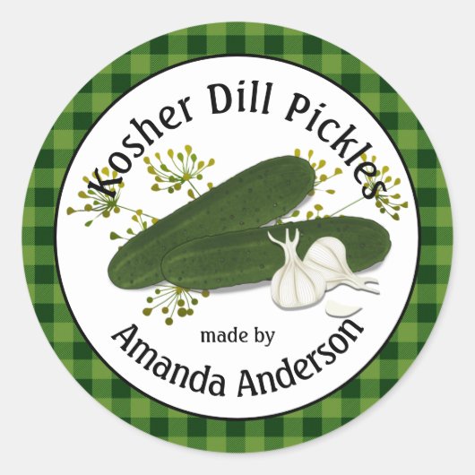 Kosher Dill Pickles Plaid 3" Ronde Sticker (Voorkant)
