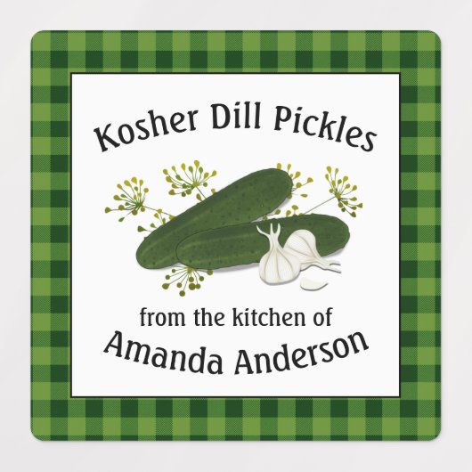 Kosher Dill Pickles Plaid Vierkant Etiket Labels (Design 2)