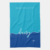 Kosher Kitchen Script Dairy met Hebreeuws Blue Theedoek (Verticaal)