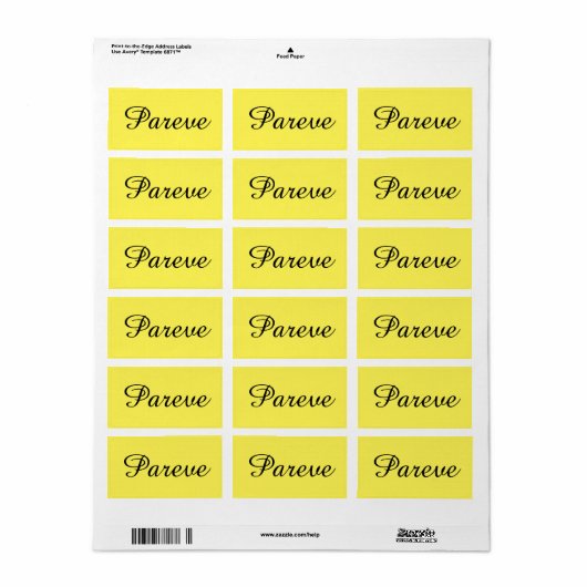 Kosher Kitchen Sticker Label Pareve Parve Parev (Full Sheet)