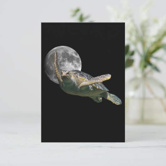 Kosmic Moon Zee Turtle Swimming in Space Premium Bedankkaart (Staand voorkant)