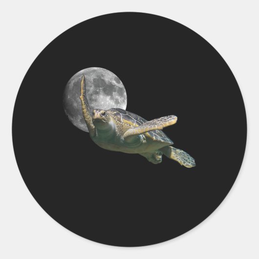 Kosmic Moon Zee Turtle Swimming in Space Premium Ronde Sticker (Voorkant)