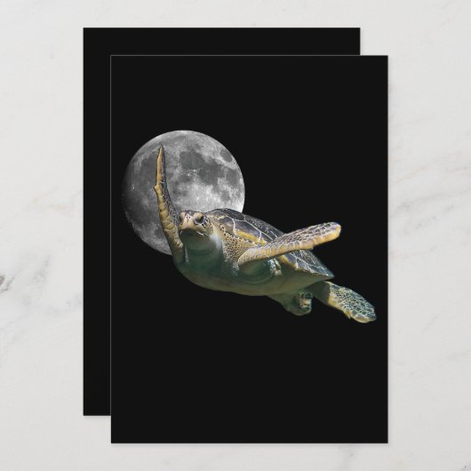 Kosmic Moon Zee Turtle Swimming in Space Premium Save The Date (Voorkant / Achterkant)