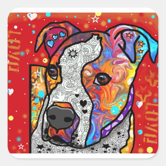 Kosmic Pit Bull - Helderkleurig - Cadeauidee Vierkante Sticker (Voorkant)