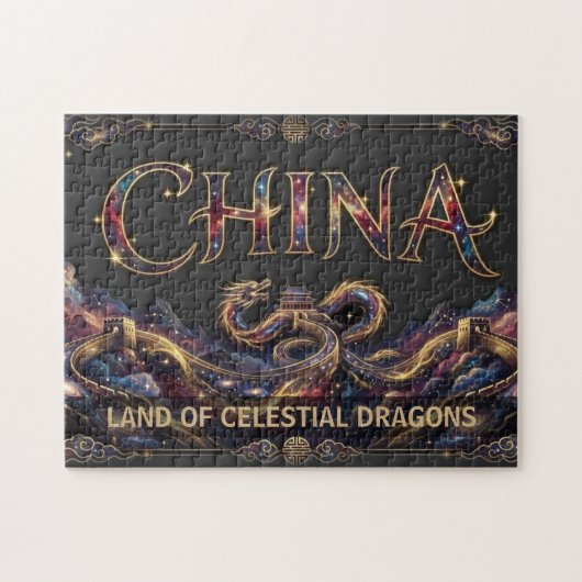 Kosmieke Chinese Draak Grote Muur Legpuzzel (Horizontaal)